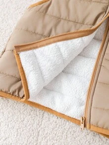 3件套男童卡其色加厚保暖休闲舒适百搭可爱小熊印花圆领套头卫衣+休闲加厚长裤+无袖连帽背心外套套装，秋冬季 - 卡其色 - 查看 9