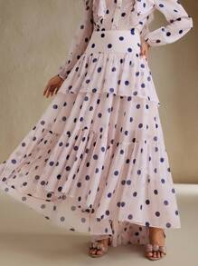 Anewsta Polka Dot Ruffle Hem Skirt, Suitable For Spring/Summer Vacation - Pink - View 6