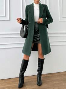 EURMUSE Lapel Neck Double Breasted Woolen Overcoat - Dark Green - View 3