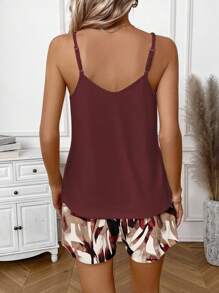 EMERY ROSE 2pcs Casual Minimalist Burgundy Printed Pattern Women's Set, Suitable For Summer - Multicolor - View 2