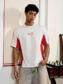 SWAVVY Men's Summer Letter Print Contrast Color Round Neck Short Sleeve Casual T-Shirt - Red and White - View 5