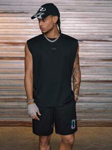 AXEPEAK 休闲街头彩色印花背心和抽绳短裤，男士上衣套装