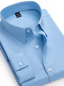 Manfinity Mode Men's Button Down Long Sleeve Slim Fit Business Formal Dress Shirt,Long Sleeve Men Shirt Light Blue Shirts For Men Baby Blue Dress Shirt Men Light Blue Dress Shirt Light Blue Patterned Dress Shirt Business Casual Light Blue Shirt, For Fall - Blue - View 3