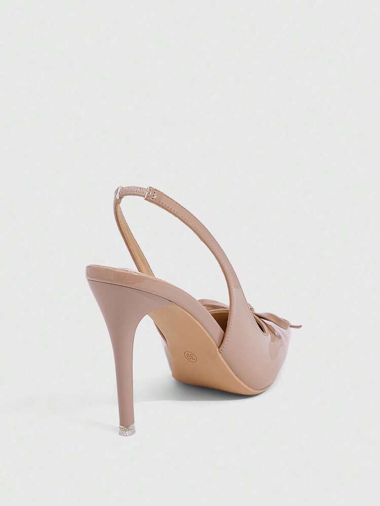 CUCCOO SZL Tacones de aguja de punta fina para mujer, color albaricoque, con lazo de moda, versátiles, sexy, para fiestas y bailes, zapatos de tacón alto tipo slingback para damas