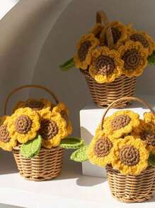 1pc Artificial Crochet Sunflower, Fake Flower, Desktop Decor, Wall Decor, Suitable For Birthday, Anniversary, Mother's Day, Christmas, Events And Home Decoration, Valentine's Day Gift - Multicolor - View 4