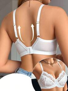 SHEIN 1pc Women's Elegant Lace Patchwork Underwire Bra Lace Bra Lace Bralettes For Women - White - View 2