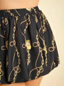 CAJUNI Ensemble Top bandeau froncé imprimé citron et chaîne dorée et mini-jupe à bulles assorti, pour femmes grande taille, décontracté pour les vacances - Multicolore - Voir 7