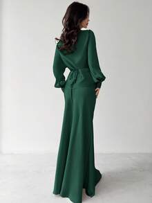 Firerie Women's Elegant Satin Asymmetric Hem Skirt,Fall - Dark Green - View 2