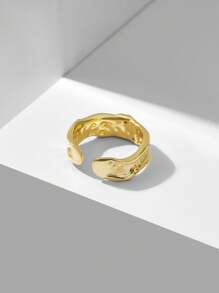 MOTF PREMIUM 18K镀金不对称开口戒指 - 金黃色 - 查看 6