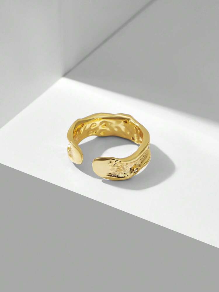 MOTF PREMIUM 18K镀金不对称开口戒指 - 金黃色 - 查看 6