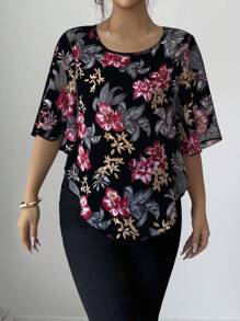 Elenzga 女式花卉印花宽松休闲短袖衬衫 - 彩色 - 查看 6