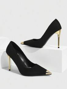 CUCCOO SZL Fashionable Metal Pointed Toe Classic Comfortable Versatile Stiletto High Heels, Suitable For Commuting, Dates, Parties, Festivals And Vacation - Black - View 4