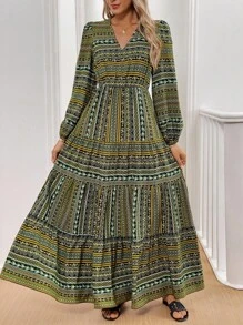 EMERY ROSE 女式V领花卉印花波西米亚长裙女装