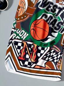 Pantaloni scurți sport cu imprimeu de baschet din plasă pentru adolescenți