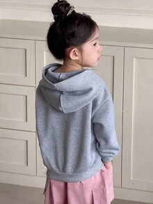 SHEIN 女童可爱甜美蝴蝶结字母印花休闲宽松舒适日常穿着连帽长袖卫衣，适合返校季和秋冬季节穿着。 - 白色 - 查看 2