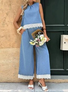 SHEIN Casual Elastic Waist Wide Leg Maternity Jeans, Versatile & Comfortable, Spring/Autumn - Blue - View 6