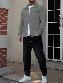 Manfinity CasualCool 户外休闲街头风时尚百搭男士长袖灯芯绒夹克 灰色，秋冬季 - 淺灰色 - 查看 8