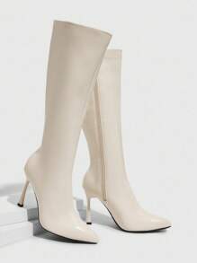 CUCCOO SZL Silver Gray Fashionable Women's Knee-High Heeled Boots - White - View 2