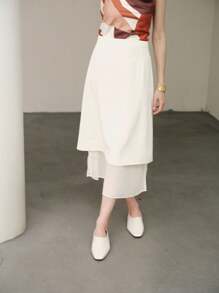 Uhlyne 优雅的多层纹理半身裙 - 米色 - 查看 1