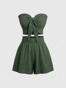Sweetra 2 pièces/Set Top court tubulaire de couleur unie et shorts ajustés