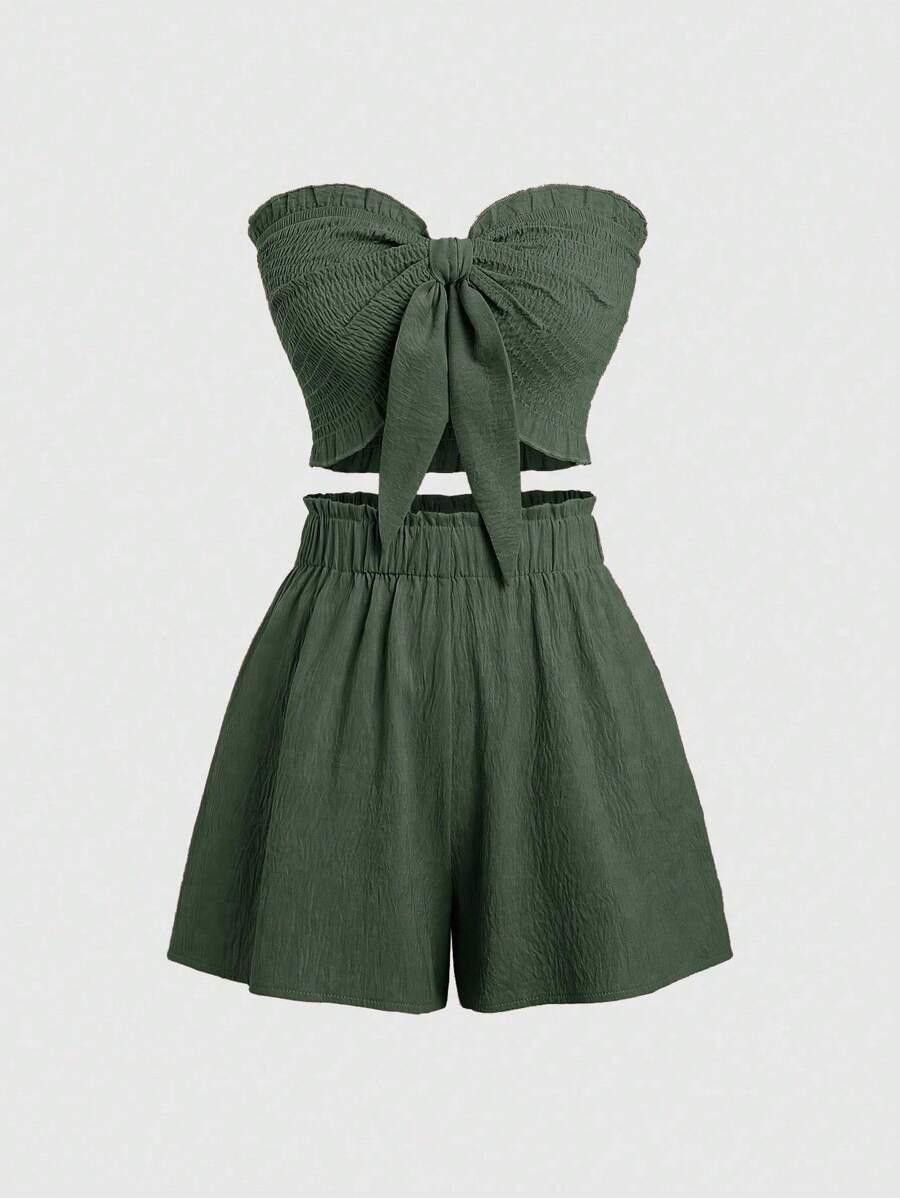 Sweetra 2 pièces/Set Top court tubulaire de couleur unie et shorts ajustés