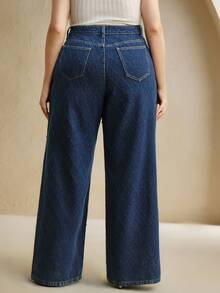 Anewsta Plus Size Fashion Beaded Embellished Straight Leg Jeans For Women, Suitable For Festival, Casual, Elegant