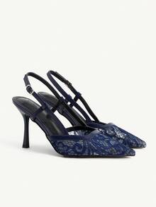 CUCCOO CHICEST 女士时尚优雅蕾丝高跟鞋，圣诞节必备 - 藏蓝色 - 查看 2