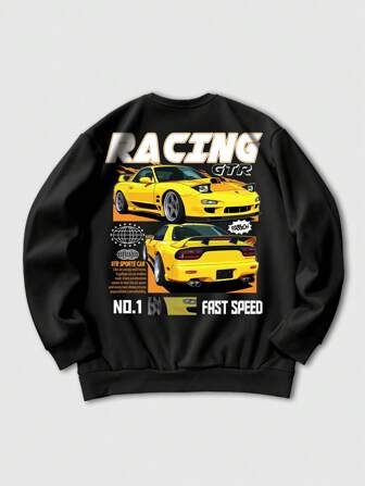 Street Life Men's Car Slogan Racing Print Crew Neck Sweatshirt
