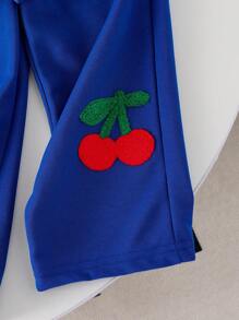 Elladie kids Girls' Blue Knitted Cherry Pattern Sweatshirt Co-Ords For A Playful And Stylish Look Fall Winter - Blue - View 5