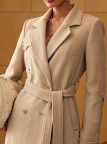 MOTF PREMIUM 羊毛花卉刺绣大衣，秋冬 - 卡其色 - 查看 10