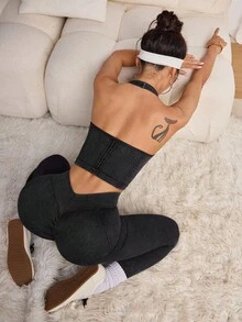 Dewbera Women's Charcoal Gray Summer Athletic Gym Seamless Sports Yoga Double Layer Racerback Tank Top,Hollow Back Ribbed Crop Top With Removable Cups Bra - Black - View 5