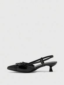 CUCCOO BIZCHIC 女士尖头小猫跟鞋黑色镂空后带舒适通勤百搭女士高跟穆勒鞋 - 黑色 - 查看 9