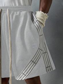 NEON BLANC Men's Street Fashion Embroidered Letter Knitted Tape Shorts - Grey - View 6
