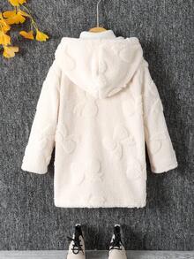 SHEIN 年轻女孩 1 件毛绒保暖经典街头风格连帽长袖外套年轻女孩蓬松外套 - 卡其色 - 查看 2