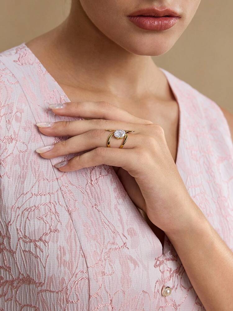 Bague ouverte géométrique élégante plaquée or 18K