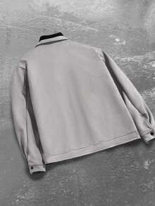 Manfinity EMRG Men's Casual Loose Fit Drop Shoulder Jacket Grey Jacket Men Grey Grey Zip Up Jacket Grey Jacket Grey Shacket Fashion Jacket, Light Grey Jacket, Grey Jacket, Jacket, Old Money Style Fleece - Grey - View 2