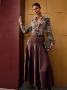 MOTF PREMIUM PU皮革A字拉链裙 - 咖啡棕 - 查看 6