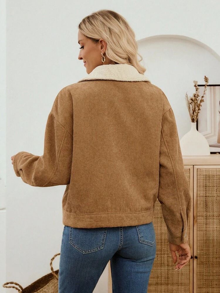 Chaqueta regular de pana casual para mujer, chaqueta de pana de otoño/invierno para mujer, chaquetas de otoño para mujer, chaqueta marrón para mujer