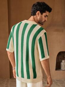HIMLAND Suéter de Cardigan holgado con contraste de color a rayas, cómodo para hombre, para otoño e invierno - Multicolor - Ver 3