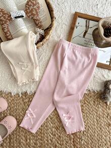 SHEIN Pantalones con decoración de lazo de princesa dulce estilo coreano, para primavera/otoño