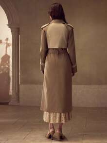 MOTF PREMIUM Áo khoác trench coat hai hàng khuy có thắt lưng - Màu Khaki - Xem 3