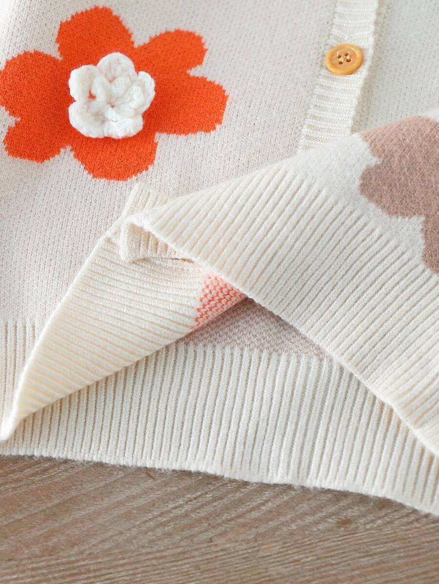 Áo khoác cardigan dệt kim họa tiết hoa cho bé gái, thích hợp mặc hàng ngày, đi chơi, du lịch, nghỉ mát, ở nhà, nhà trẻ và đi học. - Màu be - Xem 1