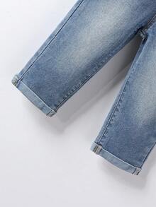 Baby Boy Denim Pants Baby Boy Casual Elastic Waist Washed Blue Cuffed Hem Jeans Baby Boy Denim Pants Baby Boy Jeans Baby Boy Jeans Baby Jeans My First Christmas My First Halloween Casual Versatile Denim Jeans, Autumn/Winter 2025 New Arrival, Suitable For Daily Wear Collegiate Style, Street Fashion, Casual, Retro, Pop, Bohemian Style, Street Style, Basic Versatile Model, Daily Outings, School Commuting, Gatherings, Home, Vacation, Picnics, Back-To-School Season, Halloween, Christmas Fall - Light Wash - View 6