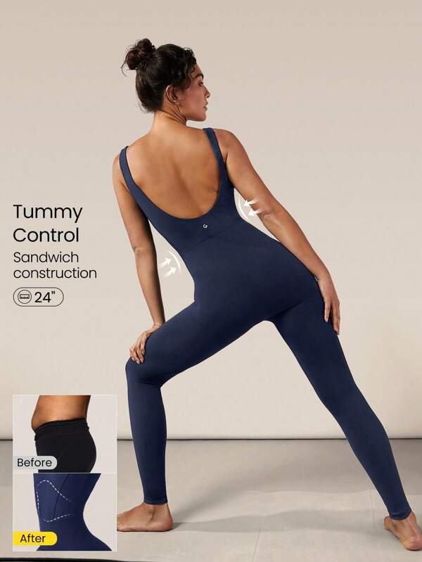 GLOWMODE 24" FeatherFit™ Tummy Control Open Back Gym Yoga Sports Jumpsuit Bodysuit Elegant For Woman