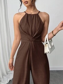 Firerie Bộ đồ liền thân hở vai màu trơn dành cho nữ, phù hợp với trang phục Rave, lễ hội, tiệc tùng, lễ hội âm nhạc, mùa tốt nghiệp, bãi biển, kỳ nghỉ, đi làm - Cà phê nâu - Xem 2