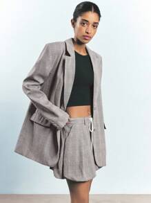 Maija 女士格子翻领长袖休闲办公夹克，节日 - 棕色 - 查看 9