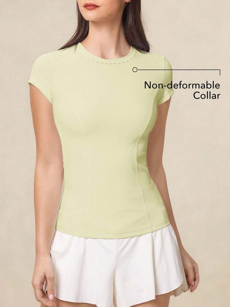 OutZeal 女士运动T恤 健身上衣 吸汗塑形 速干 丝滑柔软 圆领紧身T恤 - 黃色 - 查看 3