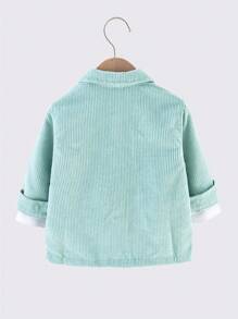 SHEIN 男童休閒中性素色燈芯絨外套襯衫雙口袋翻領秋冬款不含T恤