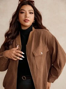 Elaquor Plus Size Solid Color Minimalist Casual Long Sleeve Jacket Winter Fall Autumn