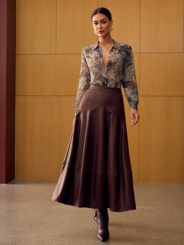 MOTF PREMIUM PU皮革A字拉链裙